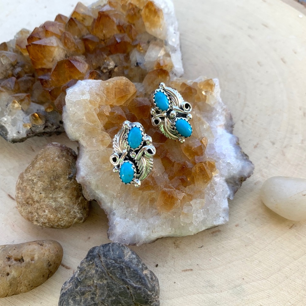 Native American Sterling Turquoise Earrings - Picture 3 of 8